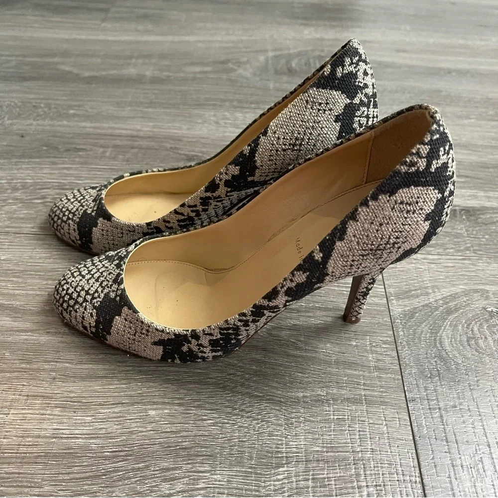 J. Crew Snake Print Pointed Toe Pumps in Black and Cream
